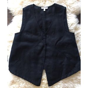 Eileen Fisher Black Linen Vest With Pockets